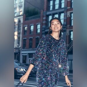 Anthropologie Disco Multicolor Sequin Velvet Dress